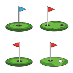 Four Golf Holes with Flags