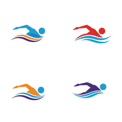 Four Colorful Logo Designs Featuring a Swimmer