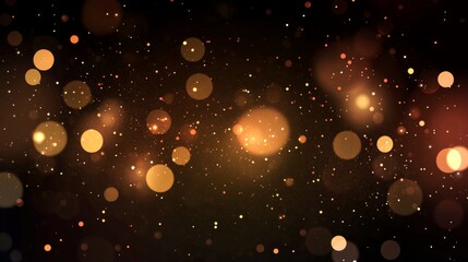 Obraz premium Golden Particles in Enchanting Bokeh Burst Dance Against a Deep Black Canvas, Creating Magic