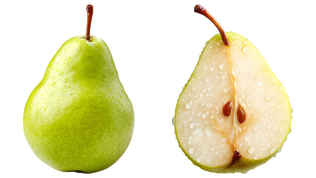 Ripe pear half isolated on transparent background.