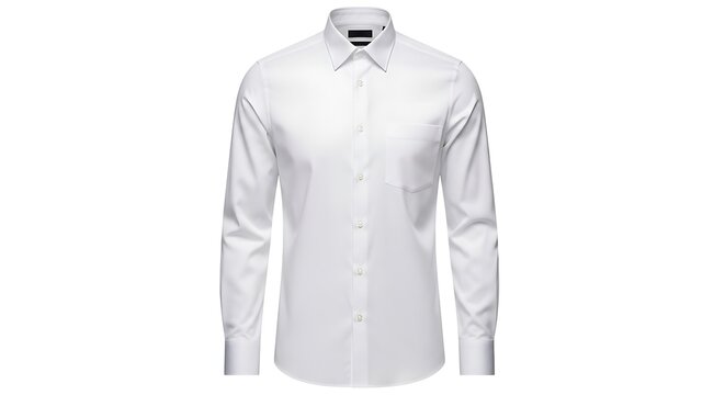 Front view of a white longsleeve collared shirt isolated on white background