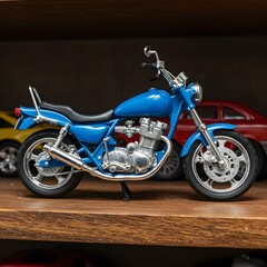 Blue Motorcycle Model on a Shelf