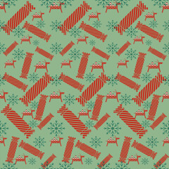 candy red dark green background , Christmas New Year holiday seamless patterns with Christmas tree, snowflakes, design for wrapping paper, textile, banner .illustration 300 dpi printing 
