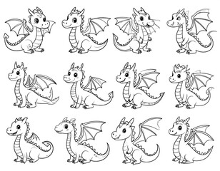Cute black and white dragon illustrations