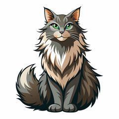 Fluffy Maine Coon Cat Illustration