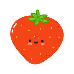 A cute and cheerful cartoon strawberry character with a happy expression, great for kids.