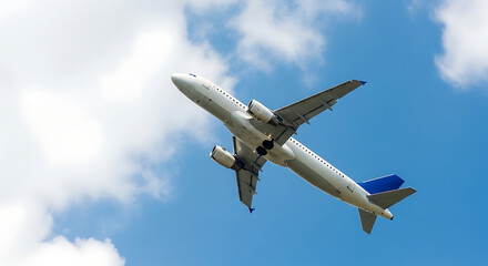 Obraz premium Passenger Airplane Ascending Through Blue Sky.