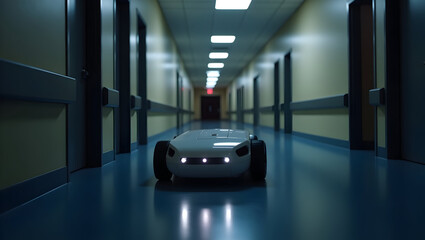 Medical technology A mobile robot patrols hospital corridors at night, scanning for security breaches and unauthorized access, reporting incidents (4)