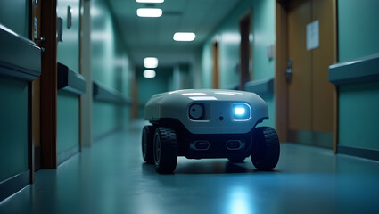 Medical technology A mobile robot patrols hospital corridors at night, scanning for security breaches and unauthorized access, reporting incidents (2)