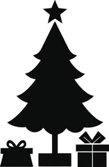 Christmas tree silhouette with gifts isolated on white background