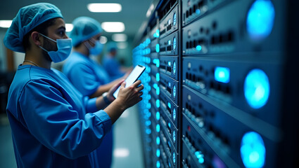 Medical technology A team of IT specialists upgrades hospital network routers to improve real-time IoT device communication, ensuring stable connections (2)