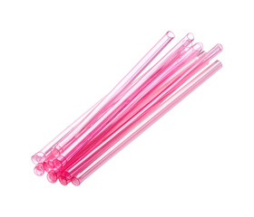 Colorful pink straws for refreshing beverages kitchen bright isolated on transparent background, png
