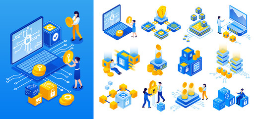 Secure Blockchain and Digital Asset Technology Isometric Original Collection