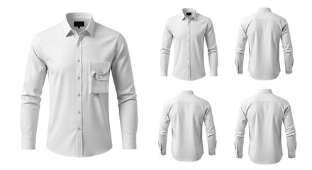 White shirt front and back view with pocket isolated on white background