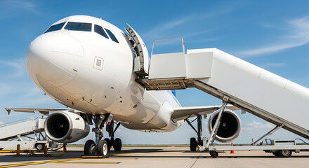 Passenger Airplane with Jet Bridge at Airport Gate.