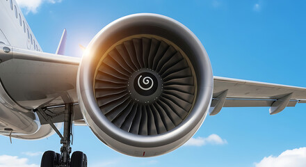 Powerful Airplane Turbine Engine Closeup.