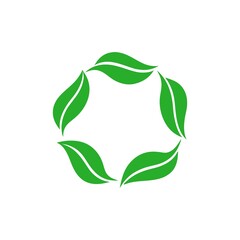 Circular Arrangement of Green Leaves Illustrating Eco Friendly Recycling and Sustainable Environment with a Modern Graphic Design on a Clean White Background