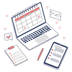 Organized workspace with laptop calendar checklist and mobile phone for planning and productivity