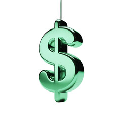 modern 3d mint green dollar sign with chrome like glossy surface on white backdrop