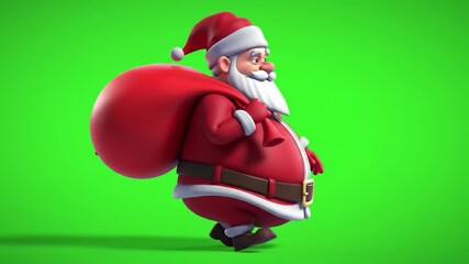 Animated santa claus carrying sack walking profile view