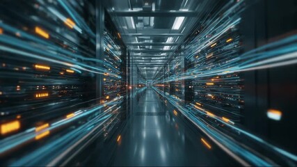Futuristic data center with light trails and modern technology   - Powered by Adobe