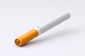 Cigarette butt on white background. Ideal for anti-smoking campaigns, health awareness content or quit smoking visuals.