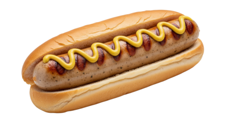 Rostbratwurst mit Senf im Brötchen