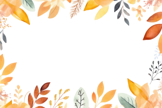 PNG Autumn leaves watercolor border illustration