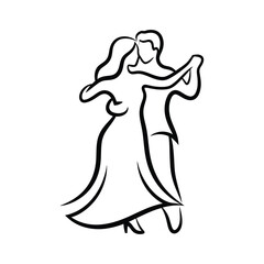 Fototapeta premium Elegant dancing couple isolated on white background, a romantic silhouette illustration of love and harmony in motion, perfect for wedding or anniversary