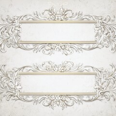 Fototapeta premium Elegant white and gold banner with ornate floral corner decorations and a central blank space, perfect for invitations, labels, luxury branding, or greeting cards.