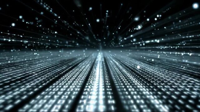 Digital abstract background with light streaks and binary code  