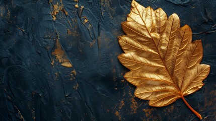 chestnut leaf with gold foil pattern on dark velvet background