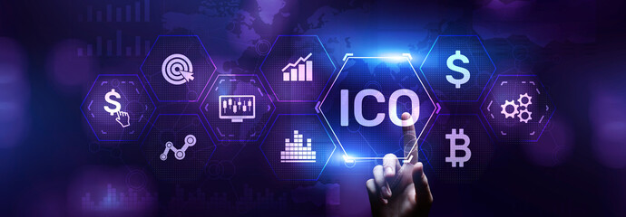 ICO Initial coin offering digital currency stock trading investment concept.