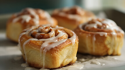Cinnamon rolls arranged together on white background. Ideal for bakery menu, sweet food ads, or packaging visuals.