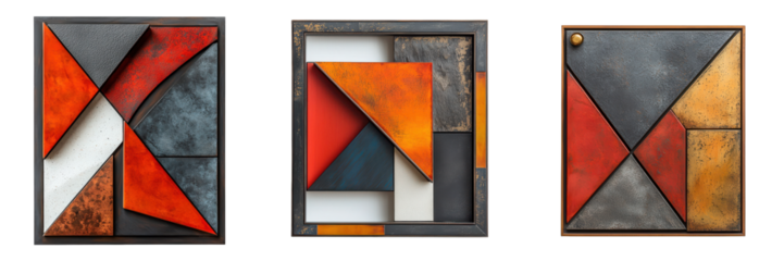 Abstract geometric art with bold colors and varied textures. isolate on transparent background