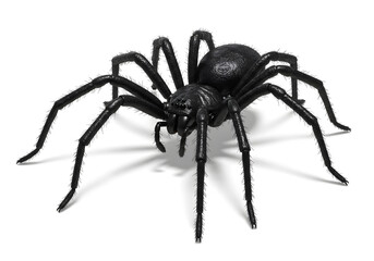 Obraz premium Detailed Close-Up of a Black Toy Spider on a White Background, Perfect for Halloween or Horror Themes