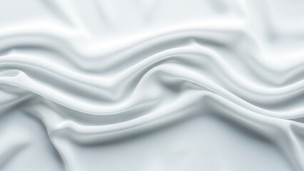 Soft white fabric gently folded with flowing curves and shadows, forming a smooth and elegant abstract surface.