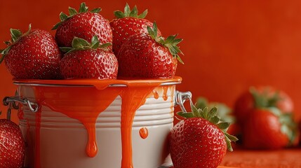 Illegal carbendazim treatment dispensed from an orange bucket on strawberries