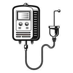 Retro Style Water Heater with Temperature Control and Old Fashioned Electric Plug in Black and White Illustration