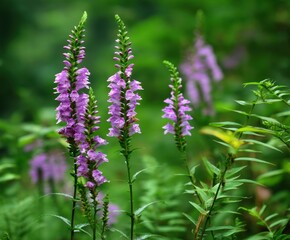 Obraz premium Physostegia virginiana, the obedient plant or false dragonhead, in flower, in the wild