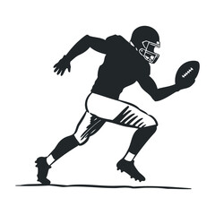 Obraz premium Silhouette of male american football player running with ball. Vector illustration