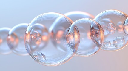 Chain of translucent bubbles, reflecting soft light, in a gradient background