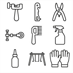 Chain Maintenance Icons. Line style icons of Chain Maintenance Tools: chain breaker, chain wear gauge, master link pliers, chain