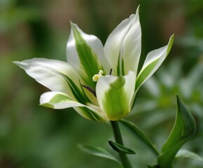 White and green lily, tulipa Green Star in flower, in the wild