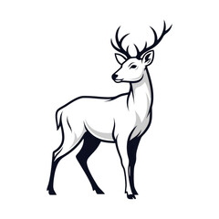 Fototapeta premium Stylized deer design with antlers in black and white on transparent background