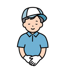 お辞儀をする男性作業員　スタッフ　業者　配送　配達　引越し　　業者　男　上半身　イラスト素材 　謝罪　あい