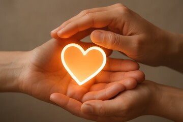 Fototapeta premium Hands gently cupping a glowing heart symbol