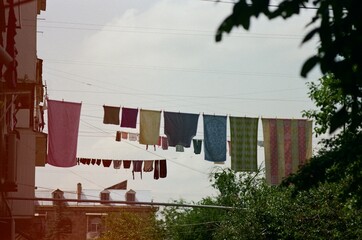 Laundry Drying on Clotheslines Between Buildings - Vanadzor, Armenia