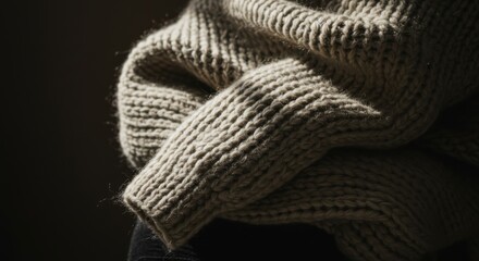Cozy Beige Knit Sweater Texture: Warm Winter Fashion Detail