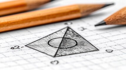 Geometry sketch with pencils on graph paper, focused on a shape